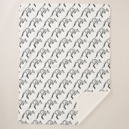 Cobertor Sherpa Sketch de canguru preto-e-branco saltando