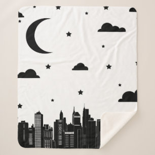 Cobertor Sherpa Skyline Modern Cityscape e Starry Night Sky