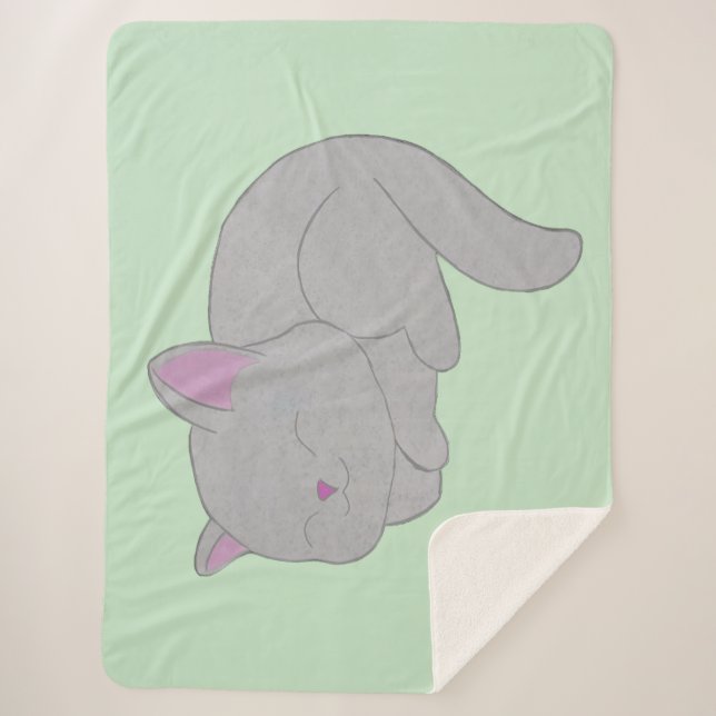 Cobertor Sherpa Sleeping Grey Kitten Blanket (Frente)