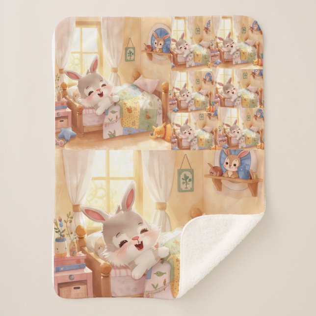 Cobertor Sherpa "Sleepy Bunny Kids Blanket – Cozy Repeated Rabbit  (Frente)