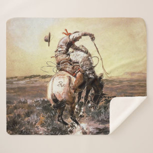 Cobertor Sherpa "Slick Rider" Arte Ocidental de Charles M Russell