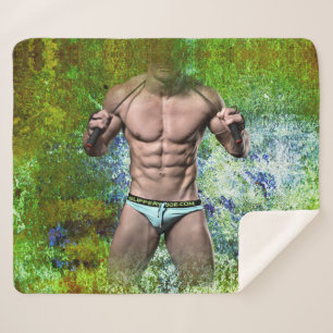 Cobertor Sherpa SlipperyJoe's homem adulto altamente musculoso sem