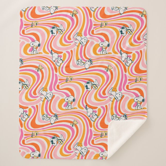 Cobertor Sherpa Snoopy & Woodstock Groovy Vibes Padrão Laranja (Frente)