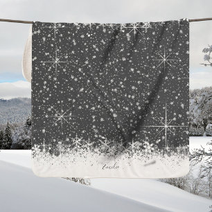 Cobertor Sherpa Snowfall and Snow Borders (Imagem de Natal591)