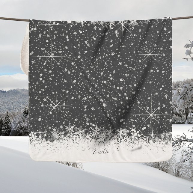 Cobertor Sherpa Snowfall and Snow Borders (Imagem de Natal591) (Criador carregado)