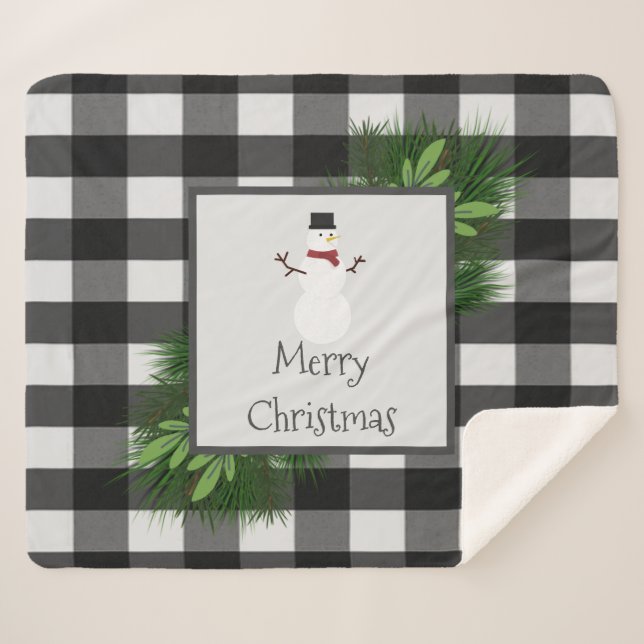 Cobertor Sherpa Snowman Buffalo Xadrez Sherpa Blanket | Branco (Frente (Horizontal))