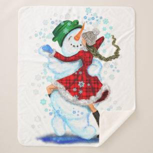Cobertor Sherpa Snowman de Natal e Raparigas Dançarinas Sherpa Bla