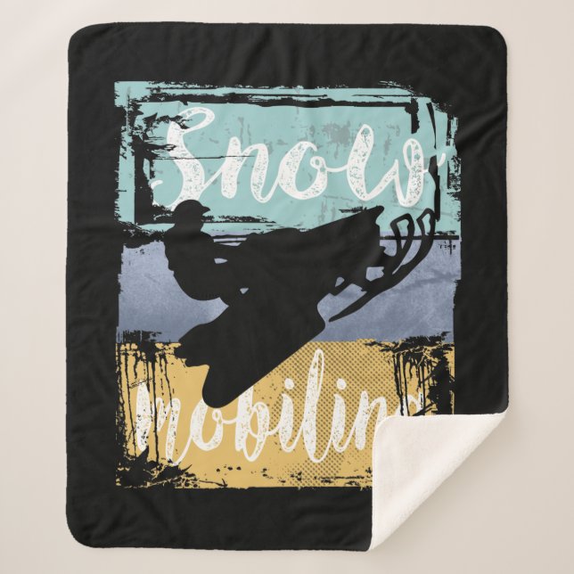 Cobertor Sherpa Snowmobile Retro Style Snowmobiling (Frente)