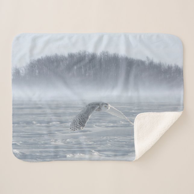 Cobertor Sherpa Snowy Owl Voando No Inverno (Frente (Horizontal))