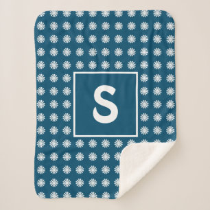 Cobertor Sherpa Solteiro Geométrico Floral - Azul Cuto Inicial