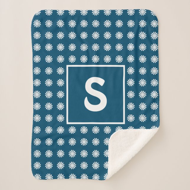 Cobertor Sherpa Solteiro Geométrico Floral - Azul Cuto Inicial (Frente)