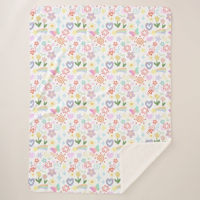 Cobertor Sherpa Sombra pastel de padrão de rabisco (Frente)