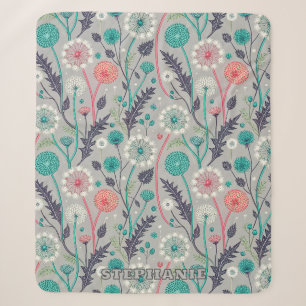 Cobertor Sherpa Sonho De Dandelion Teal & Crimson - Floral Estiliz