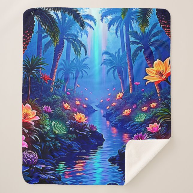 Cobertor Sherpa Sonho de Floresta Fluvial Encantada (Frente)