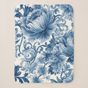 Cobertor Sherpa Sonhos Azuis Chinoiserie Floral em Aquarela