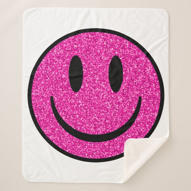 Cobertor Sherpa Sorriso de Rosto com Brilho Rosa (Frente)