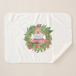 Cobertor Sherpa Sorriso Snowman Wreath Natal