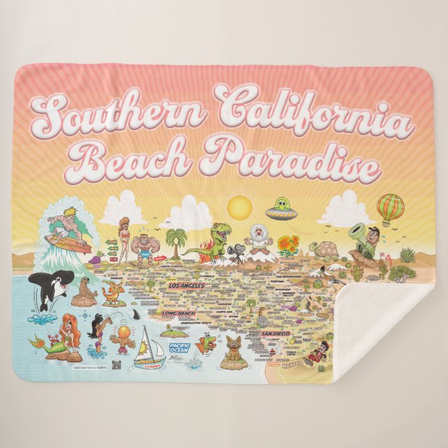 Cobertor Sherpa South California Beach Paradise Fleece Blanket (Frente (Horizontal))