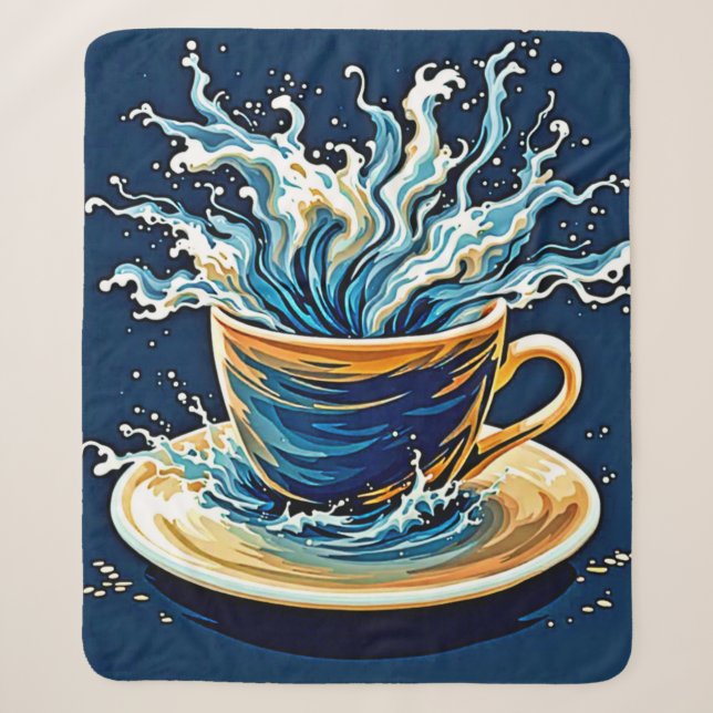 Cobertor Sherpa Splash Oceânico de Café (Frente)