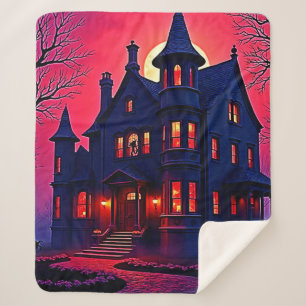 Cobertor Sherpa Spooky Haunted House em Dusk Design