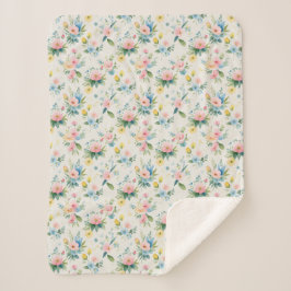 Cobertor Sherpa spring garden pastel florals