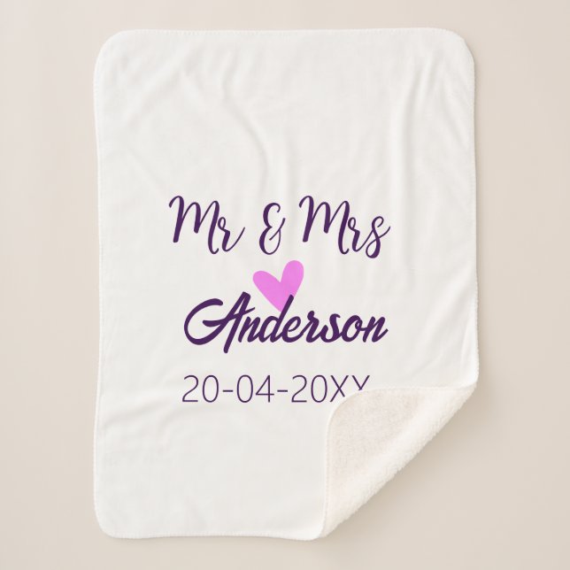 Cobertor Sherpa Sr. & Sra. adicionar nome da família data ano casa (Frente)