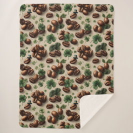 Cobertor Sherpa St. Patrick’s Day Coffee & Shamrock Pattern