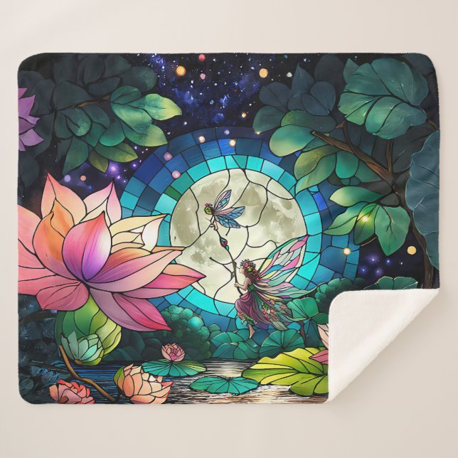 Cobertor Sherpa Stained Glass Little Fairy With Dragonfly (Frente (Horizontal))