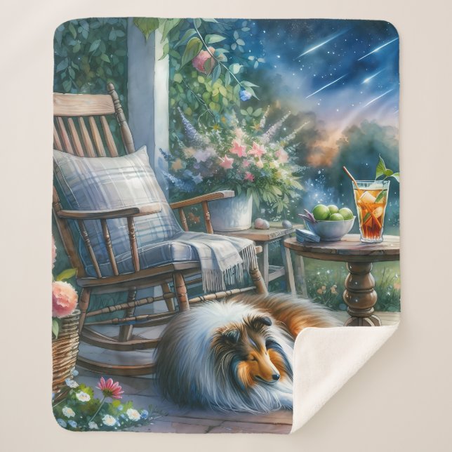 Cobertor Sherpa Starlit Garden Porch Sheltie Dream (Frente)