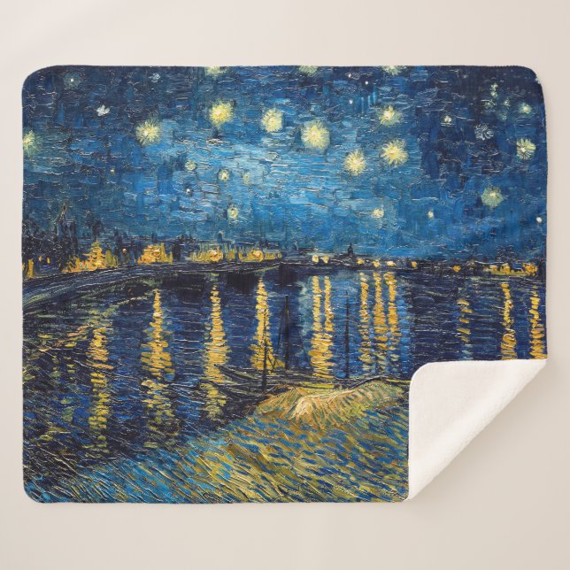 Cobertor Sherpa Starry Night no Rhone | Van Gogh | (Frente (Horizontal))