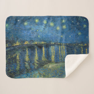 Cobertor Sherpa Starry Night Over the River Rhone (por van Gogh)
