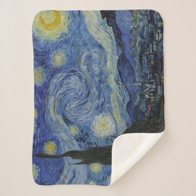 Cobertor Sherpa Starry Night Vincent van Gogh Fine Art Painting (Frente)