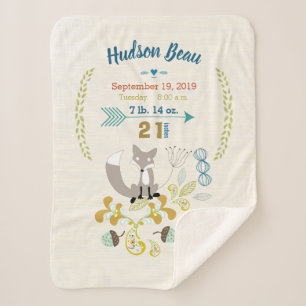 Cobertor Sherpa Stats de Nascimento de Floresta Fox Leaf Floral Pa