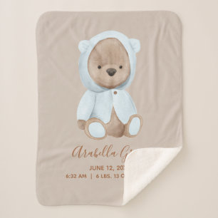 Cobertor Sherpa Stats de Nascimento do Bebê do Urso Azul Dusty