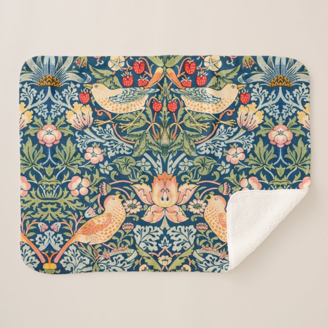 Cobertor Sherpa Strawberry Thief (por William Morris) (Frente (Horizontal))