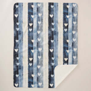 Cobertor Sherpa Stripes do Coração de Denim Branco Azul
