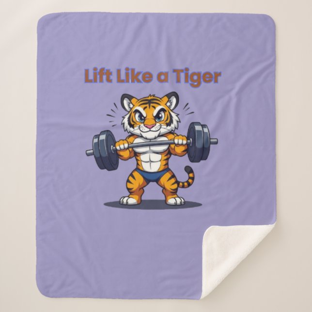 Cobertor Sherpa **Strong Tiger – Cute Tiger Lifting Weights Illust (Frente)
