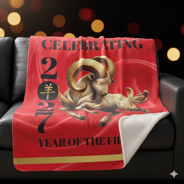 Cobertor Sherpa Stunning Red Gold Chinese Year of Fire Goat 2027 (Stunning Red & Gold Chinese Year of the Fire Goat 2027 Large Sherpa Blanket Cover Photo)