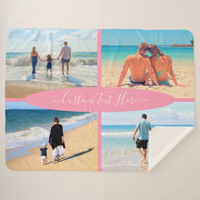 Cobertor Sherpa Sua Colagem de Fotos Sherpa Blanket com Texto Pers (Frente (Horizontal))