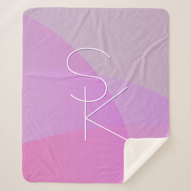 Cobertor Sherpa Suas Iniciais Sobrepostas | Geométrico Cor-de-Rosa (Frente)