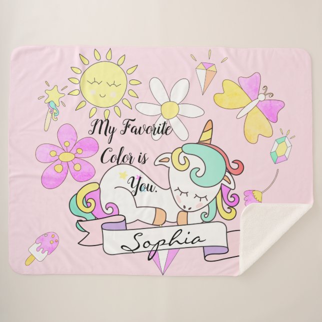 Cobertor Sherpa Suave Sherpa Sleepy Unicorn Wreath Name Blanket (Frente (Horizontal))
