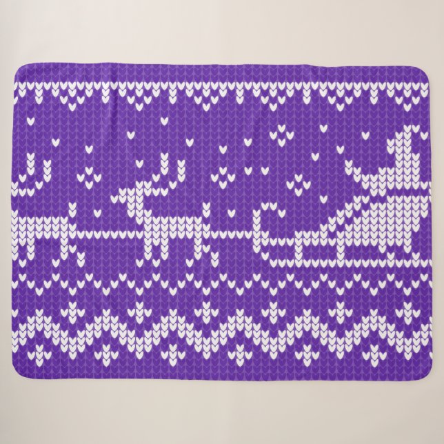 Cobertor Sherpa Suéter nojento, trenó e renas do Papai Noel (Frente (Horizontal))