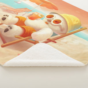 Cobertor Sherpa Summer Beach Bear