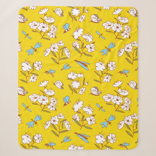 Cobertor Sherpa Summer seamless pattern with blossoming plants and (Frente)