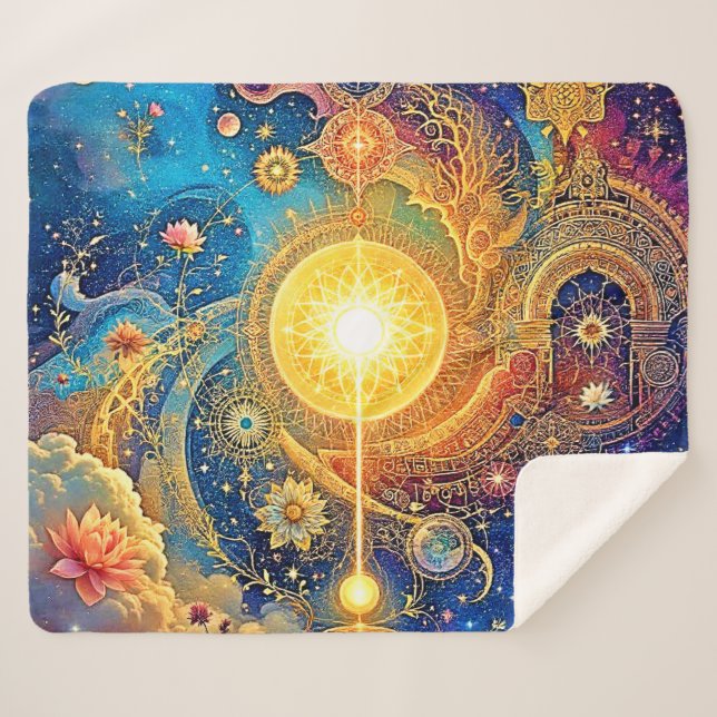 Cobertor Sherpa Sun Mandala Cósmica (Frente (Horizontal))