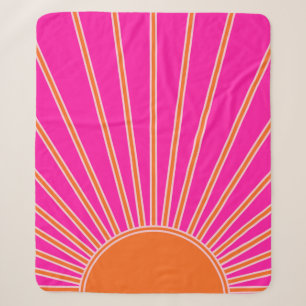 Cobertor Sherpa Sun Sunrise Hot Pink E Orange Preppy Sunshor