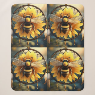 Cobertor Sherpa Sunflower Bee Dreamcatcher,