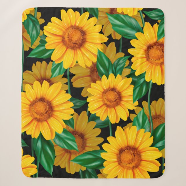 Cobertor Sherpa Sunflower seamless pattern. Background with yellow (Frente)
