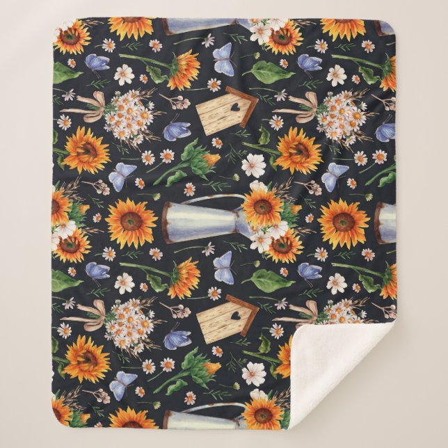 Cobertor Sherpa Sunny Rustic Watercolor (Frente)