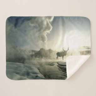 Cobertor Sherpa Sunrise Silhouette de Elk no Castelo Geyser